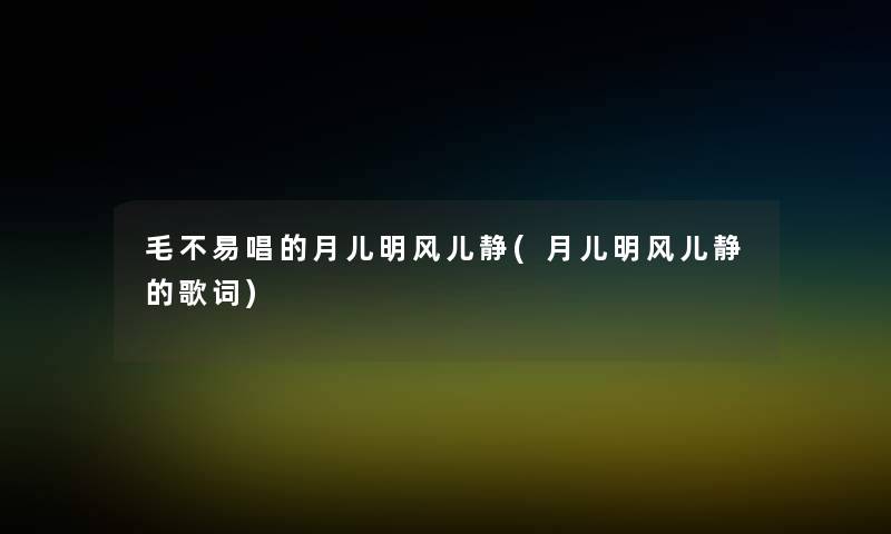 毛不易唱的月儿明风儿静(月儿明风儿静的歌词)