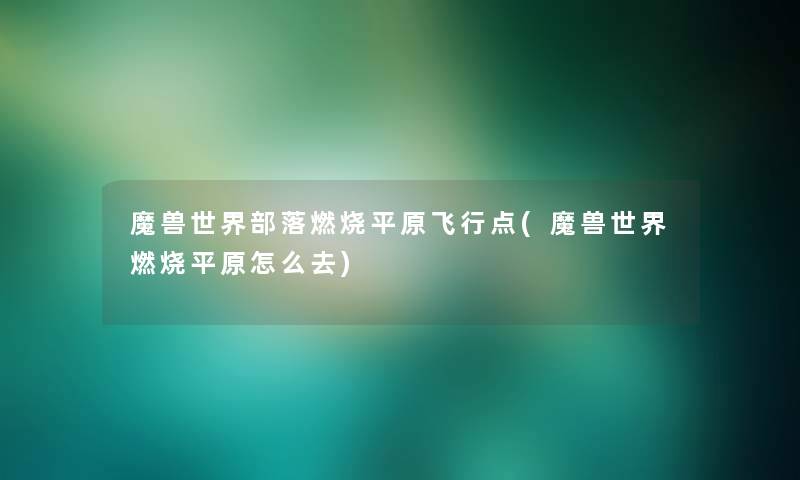 魔兽世界部落燃烧平原飞行点(魔兽世界燃烧平原怎么去)