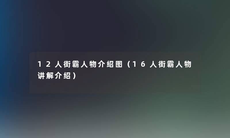 12人街霸人物介绍图（16人街霸人物讲解介绍）