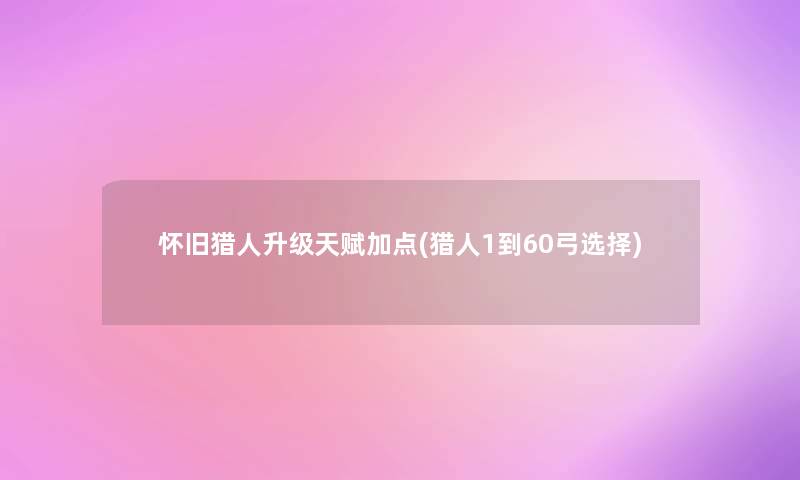 怀旧猎人升级天赋加点(猎人1到60弓选择)