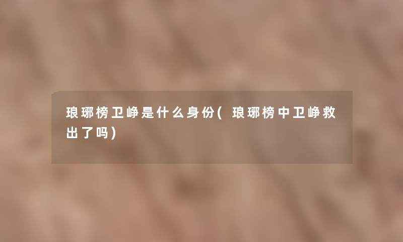 琅琊榜卫峥是什么身份(琅琊榜中卫峥救出了吗)