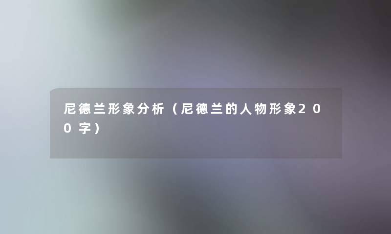 尼德兰形象要说（尼德兰的人物形象200字）